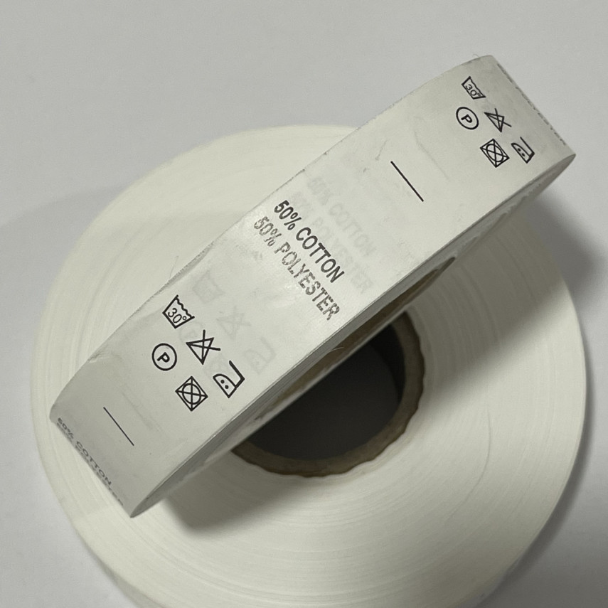 Этикетка состава 25мм (процентовака) cotton 50% polyester 50% (100 метров) Этикетка состава 25мм (процентовака) cotton 50% polyester 50% (100 метров)